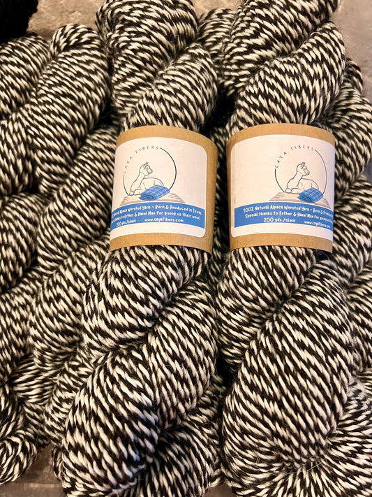 Alpaca Worsted Yarn- 100% Natural: Barber pole - Brown & white