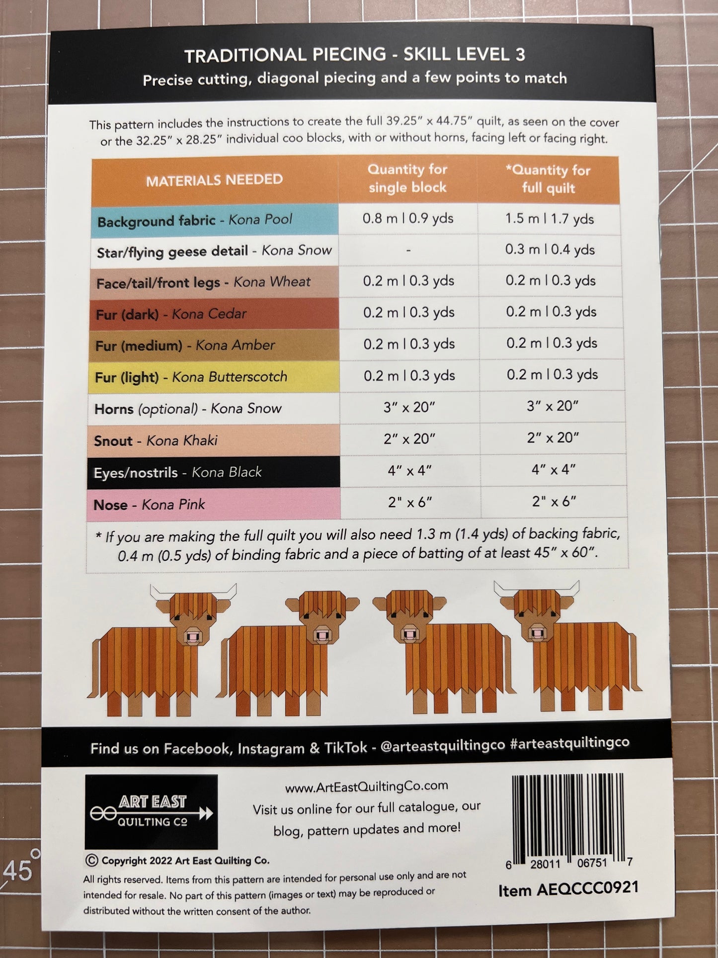 Cattle Call: A Highland Coo Quilt Kit (Customer selects background color)
