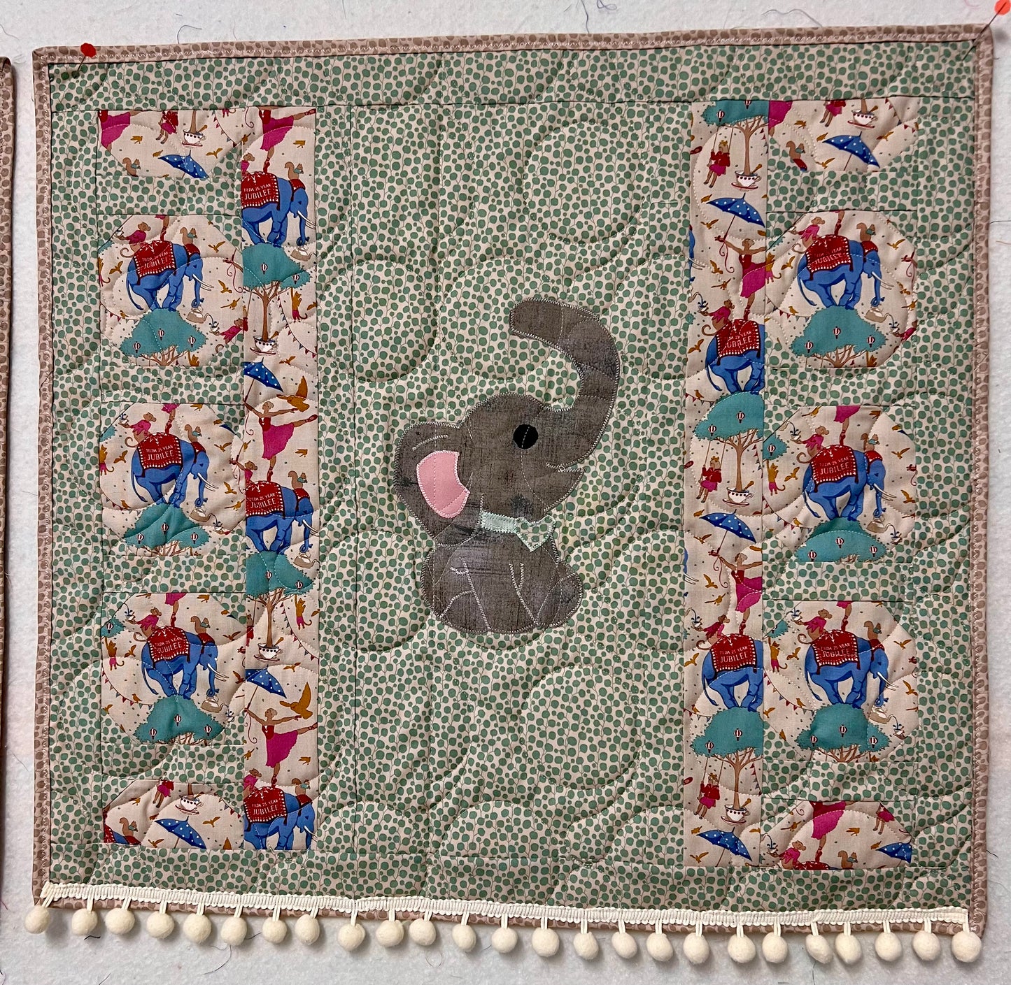 Elephant-Circus Handmade Quilted Wall Hanging: 24 1/2 x 23 1/2: Personalized