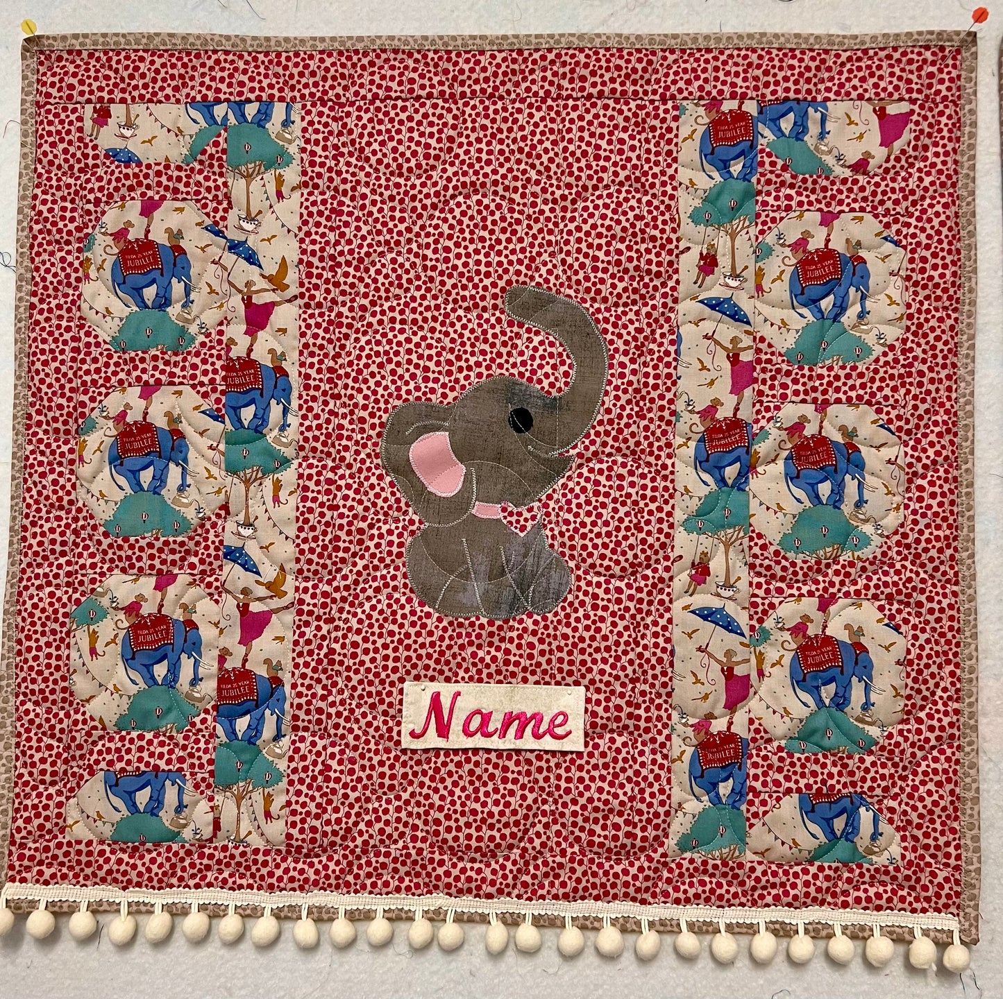Elephant-Circus Handmade Quilted Wall Hanging: 24 1/2 x 23 1/2: Personalized