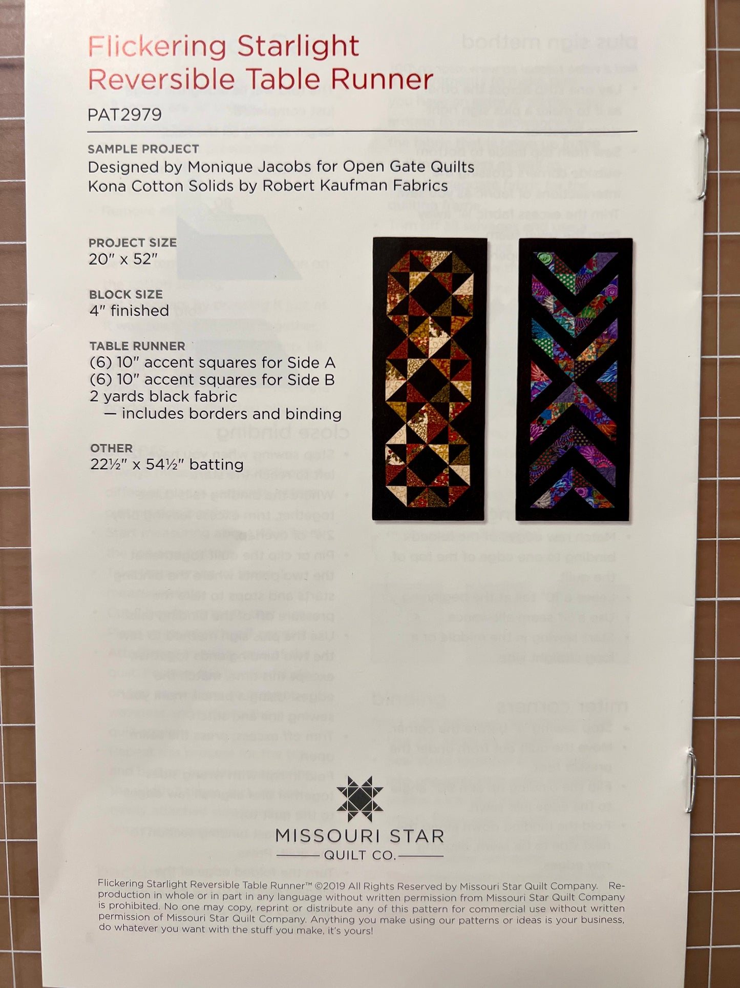 Flickering Starlight Reversible Table Runner Pattern