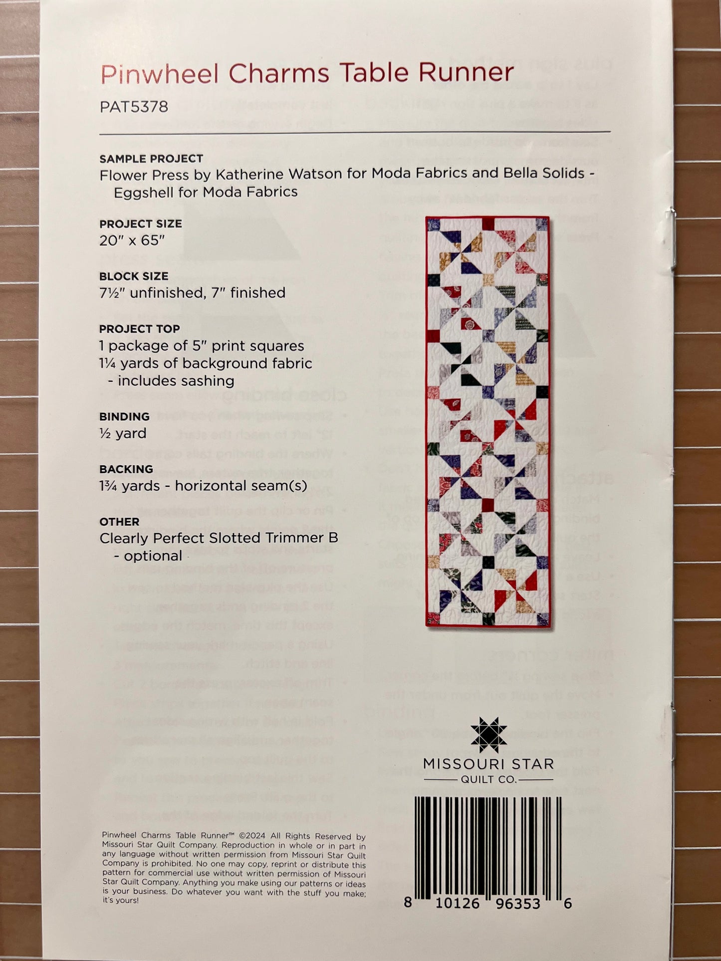 Pinwheel Charms Table Runner Pattern