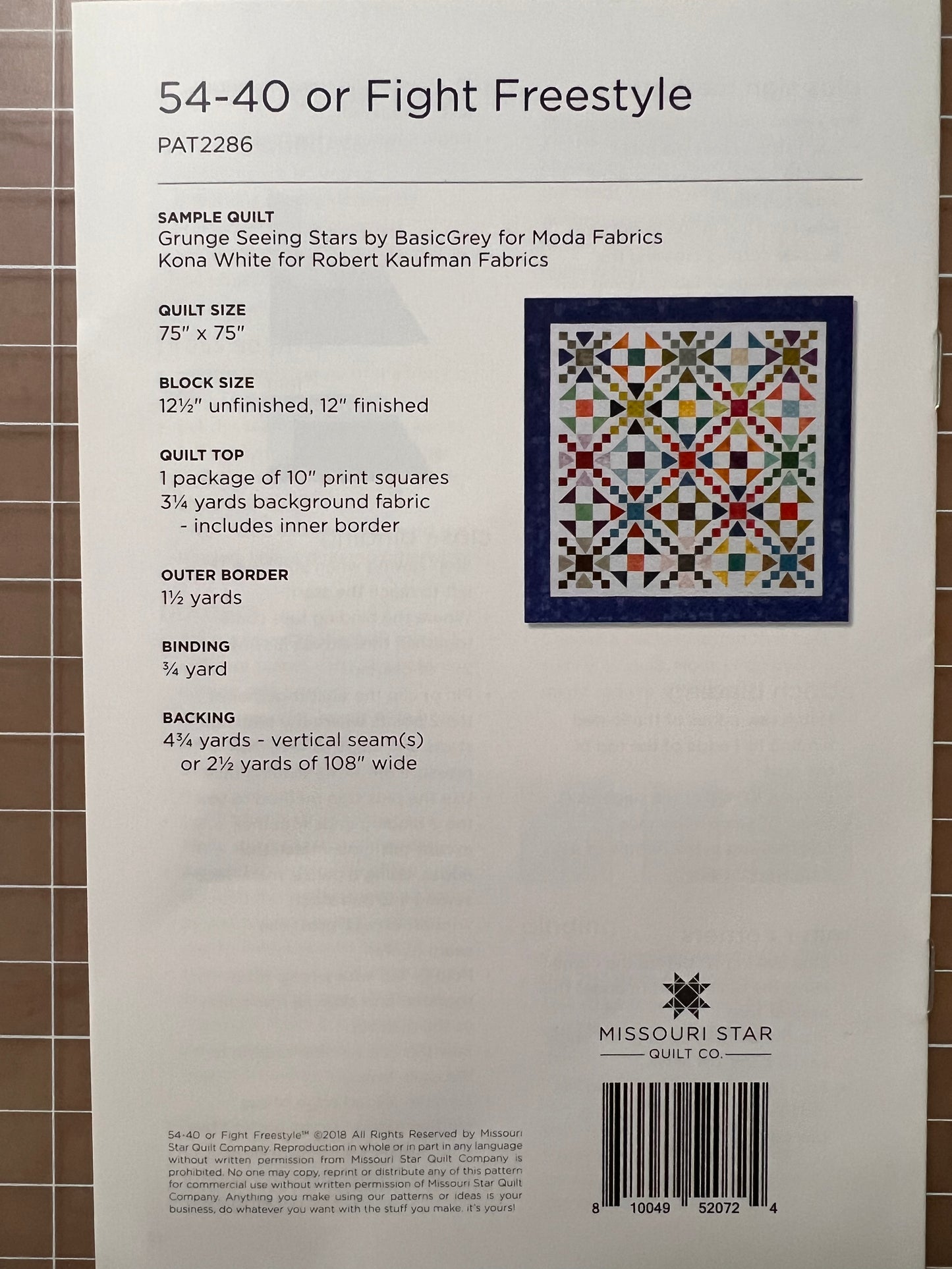 54-40 or Fight Freestyle Quilt Pattern