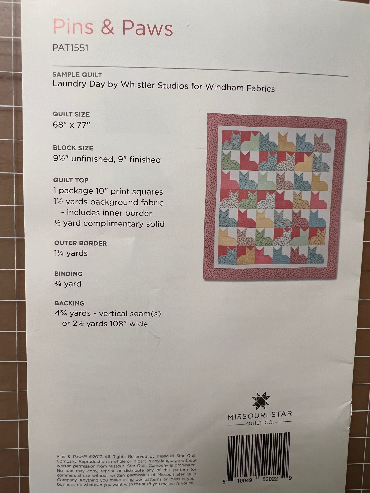 Pins and Paws Quilt Pattern