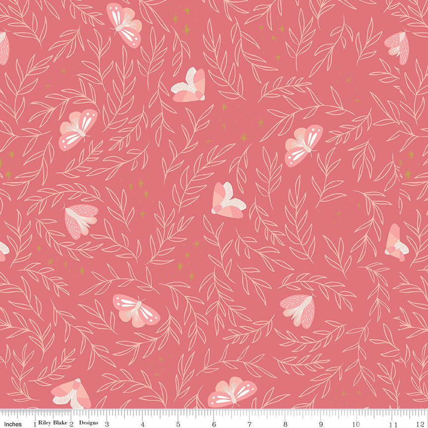 Riley Blake, Moon Child Moths Raspberry, Quilt Cotton Fabric