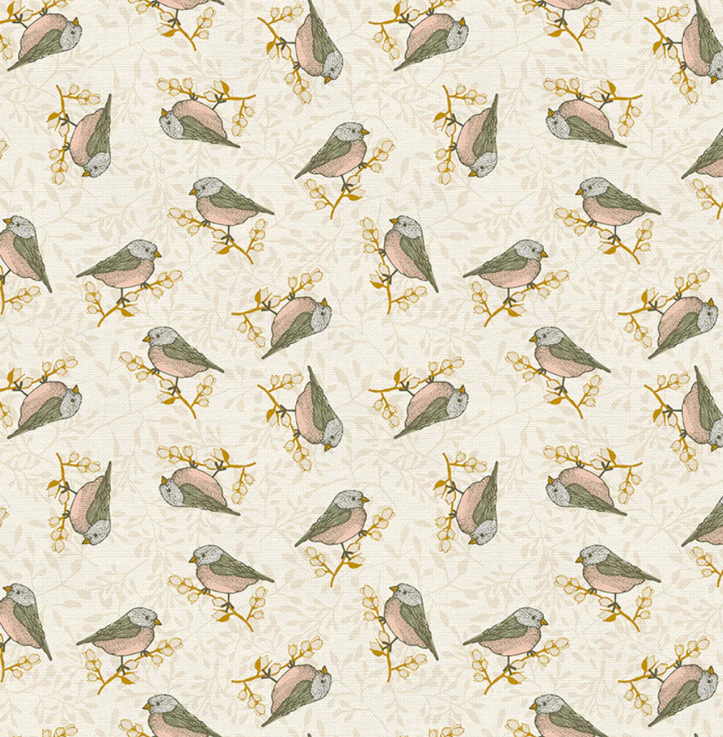 Paintbrush Studios Fabric- Autumn Breeze: Birds/White ; 44/45" wide